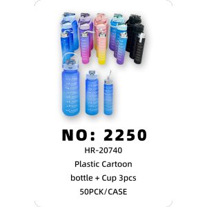 NO: 2250 Three-piece plastic water bottle/office cup set, 50 pcs/case