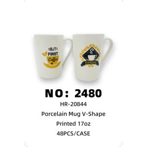NO: 2480 Ceramic mug with baked decoration, high cone shape, 48 pieces/case