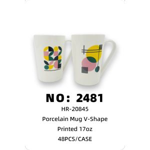 NO: 2481 Ceramic mug with baked decoration, high conical mug, 48 pieces/case