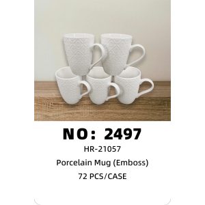 NO: 2497 White Ceramic Embossed Mug 72PCS/CASE
