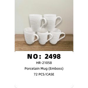 NO: 2498 White Ceramic Embossed Mug 72PCS/CASE