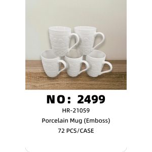 NO: 2499 White Ceramic Embossed Mug 72PCS/CASE