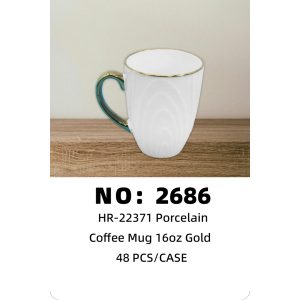 NO: 2686 Ceramic Cup with Gold-Plated Ribbon and Embossed Design, 48pcs/CASE