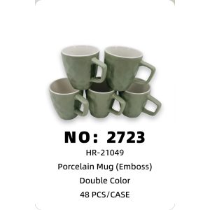 NO: 2723 Ceramic Mug Two-Tone Relief Mug 48PCS/CASE