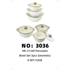 NO: 3036 Gold-plated 3-piece geometric double-eared soup bowl set (8 sets/cases)