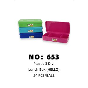 NO 653 HELLO Plastic Three-Compartment Lunch Box 24PCS