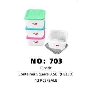 NO: 703 HELLO 3.5LT Square Lunch Box 12PCS/BALE