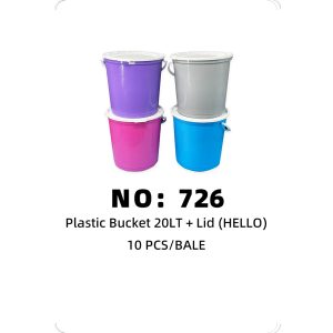 NO: 726 HELLO 20LT Colored Water Bucket 10pcs/BALE