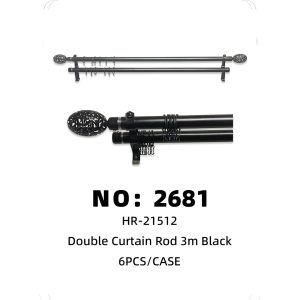 NO: 2681 Oval Head Black 3-meter Double Curtain Rod 6PCS/CASE