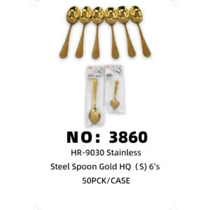 NO: 3860 Titanium Gold Teaspoon, Stainless Steel Teaspoon, 50pck/CASE