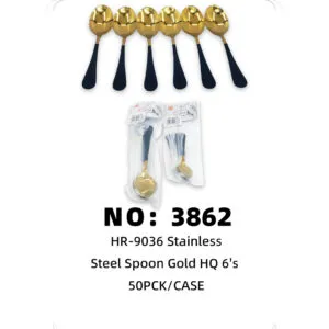 NO: 3862 Gold-plated Spray Paint Large Spoon, Black, 50pck/CASE