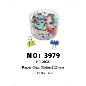 NO: 3979 25mm Colored Long Binder Clip 96BOX/CASE