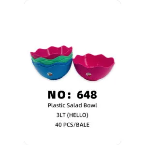 NO: 648 HELLO Plastic Bowl 3LT 40PCS/BALE